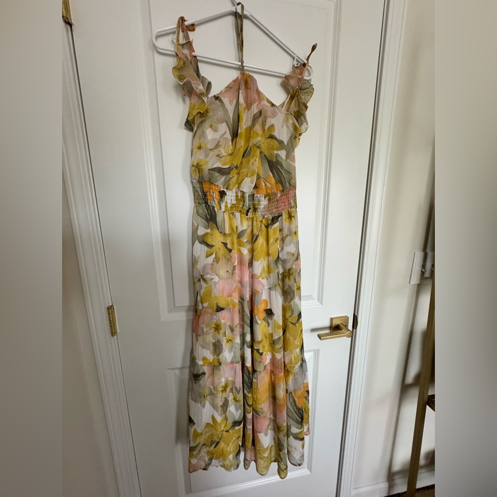 Floral Midi Dress with Ruffle Sleeves